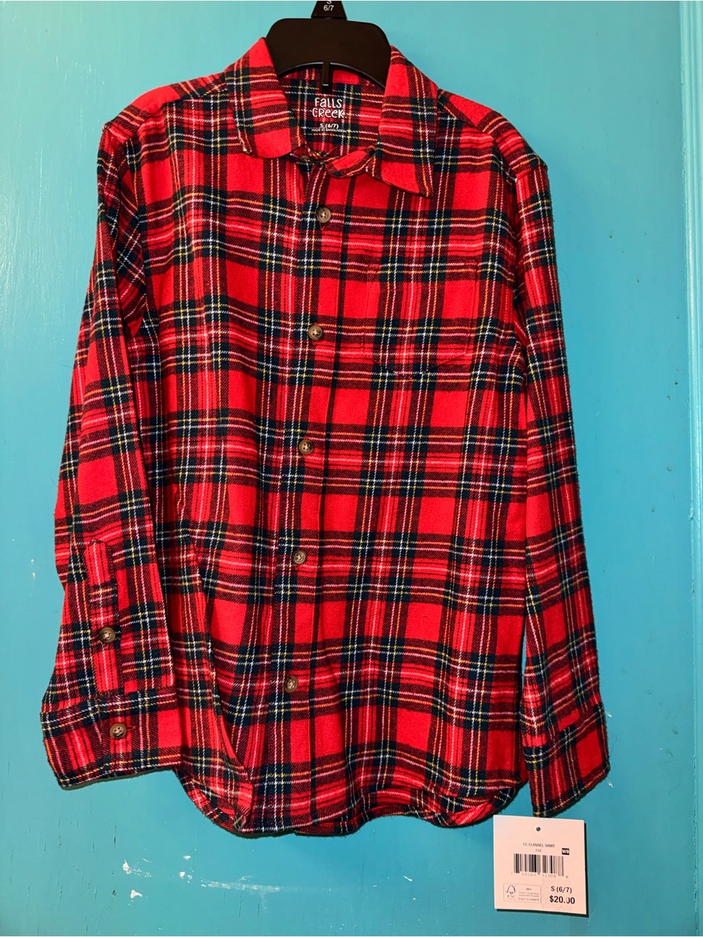Falls Creek Red Black Plaid Button-Down Shirt